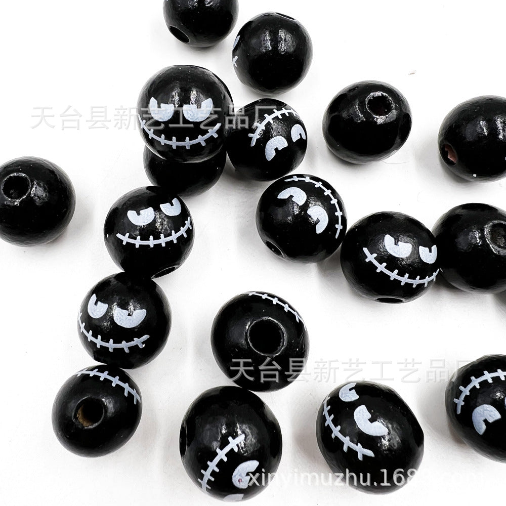Wholesale 20PCS Halloween Christmas Spider Web Grimace Colorful Wooden Beads